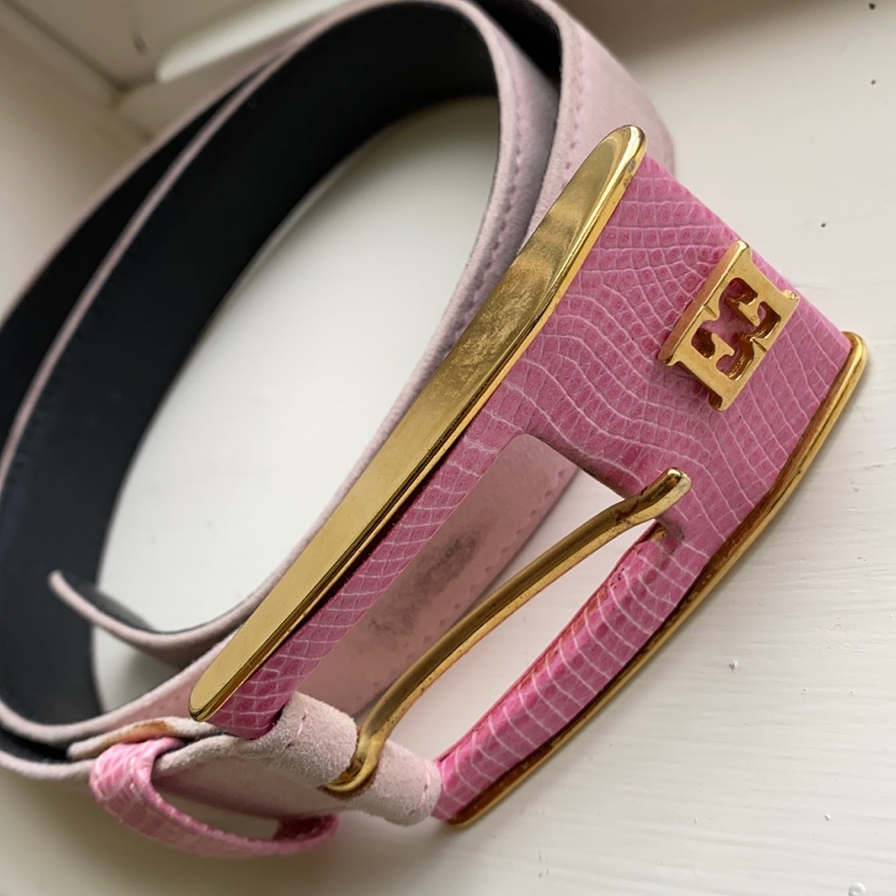 ESCADA pink suede and lizard embossed leather belt